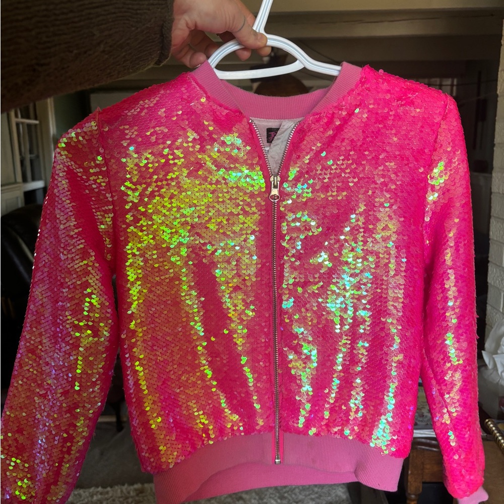 Hot pink  Sequin Zip-Up Jacket